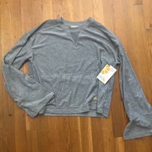 C&C California NWT Gray Mesh Back Bell Sleeve Top M